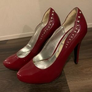 Dark Red Heels with Studs